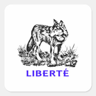 Pegatina Cuadrada Liberté - Loup dans la nature sauvage vago cerda