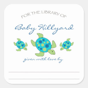 Pegatina Cuadrada Libras Baby Shower para niños/tortugas marinas