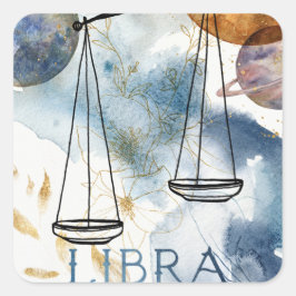 Pegatina Cuadrada Libras escalan cumpleaños astrología zodiac oro az