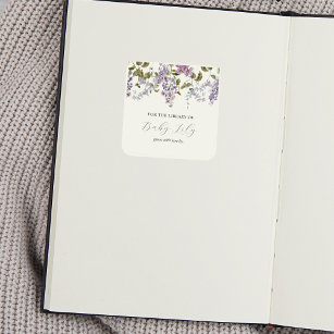 Pegatina Cuadrada Librería Baby Shower Lilac y Lavender