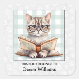 Pegatina Cuadrada Librería de gatos para niños