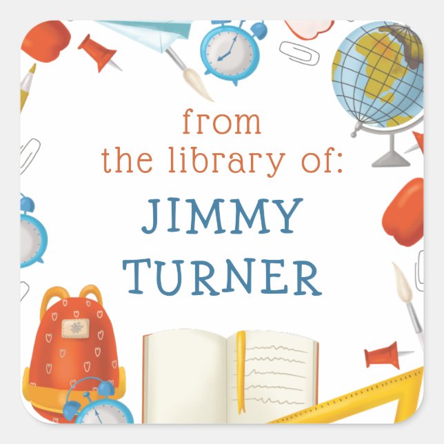 Pegatina Cuadrada Librería en aula (Anverso)