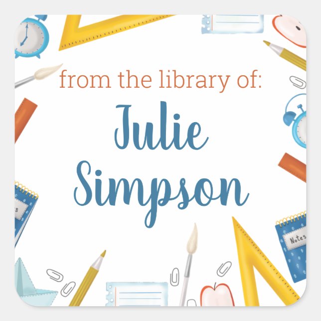 Pegatina Cuadrada Librería en aula (Anverso)