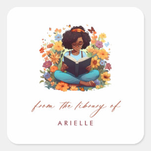 Pegatina Cuadrada Librería floral de Chicas afroamericanos