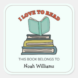 Pegatina Cuadrada Librería infantil Pila de libros Personalizada