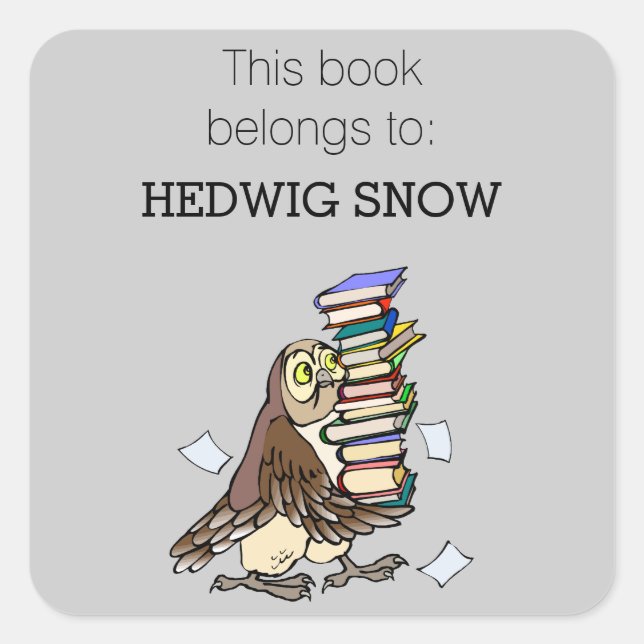 Pegatina Cuadrada Librería personalizada de búho de cola (Anverso)