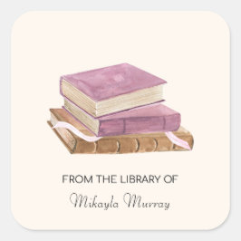 Pegatina Cuadrada Librería personalizada de pila de libros