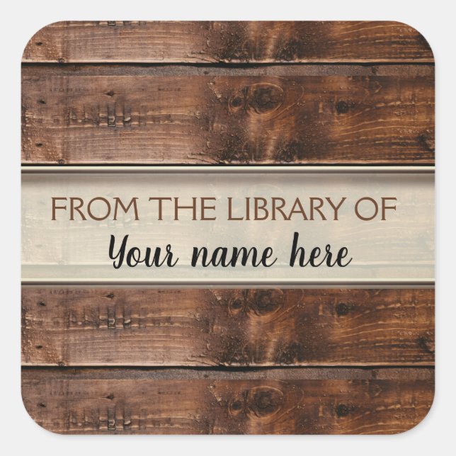 Pegatina Cuadrada Librería Rustic Brown De La Biblioteca De (Anverso)