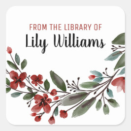Pegatina Cuadrada Librería Watercolor Red Floral