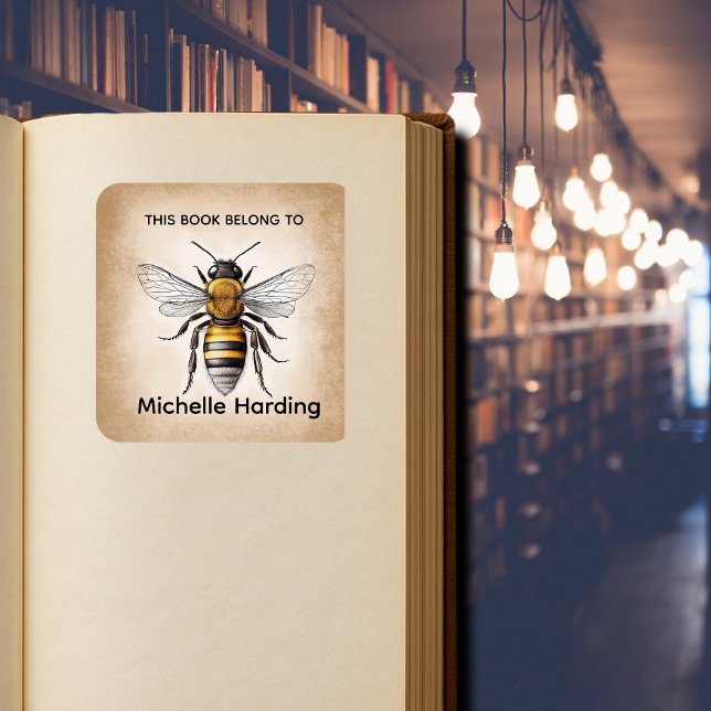 Pegatina Cuadrada Libro Antiguo de Abejas Exlibris | “Este Libro Per (Subido por el creador)