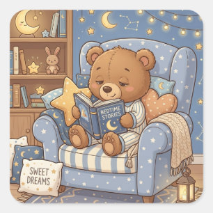 Pegatina Cuadrada Libro de amor del osito de peluche lindo