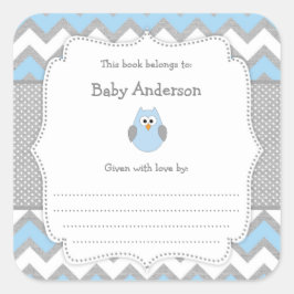 Pegatina Cuadrada Libro de Baby Shower Blue Owl