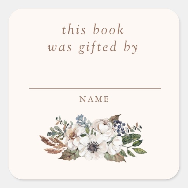 Pegatina Cuadrada Libro de Baby Shower Neutral Boho Nursery, regalo  (Anverso)