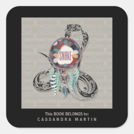 Pegatina Cuadrada Libro de Espíritu Animal Nativo de Snake American