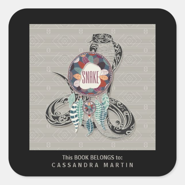 Pegatina Cuadrada Libro de Espíritu Animal Nativo de Snake American (Anverso)