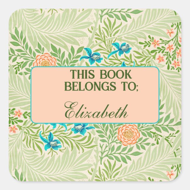 Pegatina Cuadrada Libro de Ex Libris Botánico Personalizado  (Anverso)