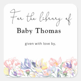 Pegatina Cuadrada Libro de ex libris para baby shower de Wildflowers