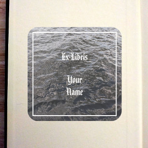 Pegatina Cuadrada Libro de Exlibris de Agua de Río