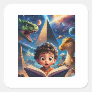 Pegatina Cuadrada Libro de lectura de dinosaurios para niños Pegatin