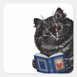 Pegatina Cuadrada Libro de lectura de gato negro pintado por Louis W