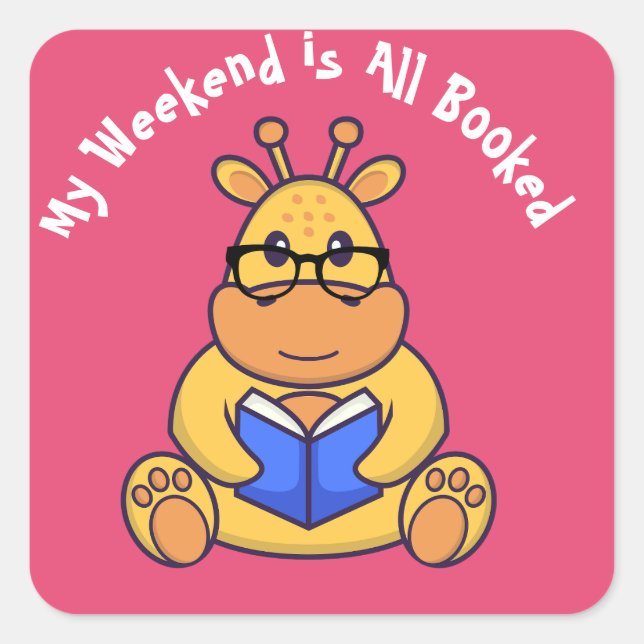 Pegatina Cuadrada Libro de lectura de jirafas graciosas personalizad (Anverso)