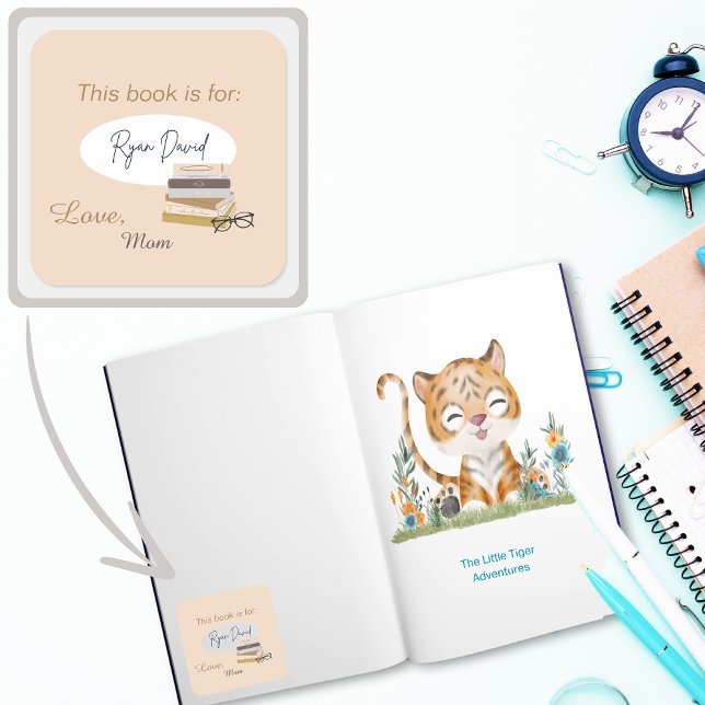 Pegatina Cuadrada Libro de lectura Folleto infantil personalizado (Reading Collection Bookplate Books)