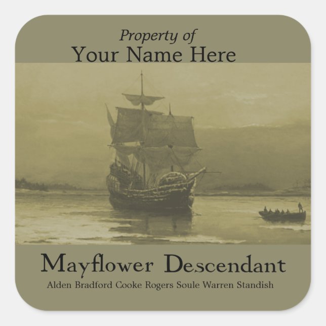 Pegatina Cuadrada Libro de Mayflower (Anverso)