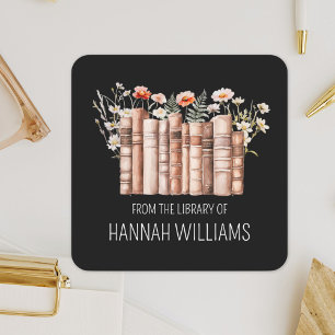 Pegatina Cuadrada Libro de Pilas Florales De la Biblioteca de Exlibr