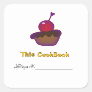 Pegatina Cuadrada Libro de recetas de cereza y chocolate Ex libris 