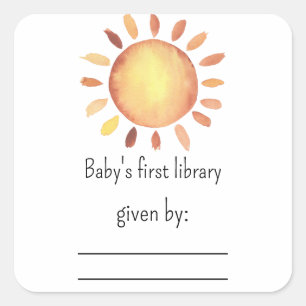 Pegatina Cuadrada Libro de regalo de baby shower Sunshine