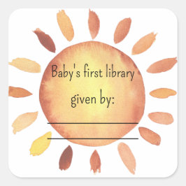 Pegatina Cuadrada Libro de regalo de baby shower Sunshine
