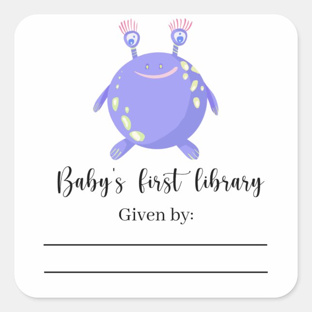 Pegatina Cuadrada Libro de regalo para baby shower, libros para bebé (Anverso)