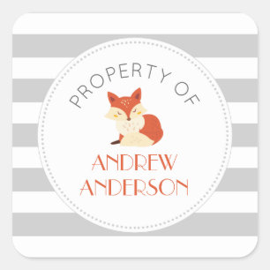Pegatina Cuadrada LIBRO de zorro de rayas grises o PROPIEDAD DE sick
