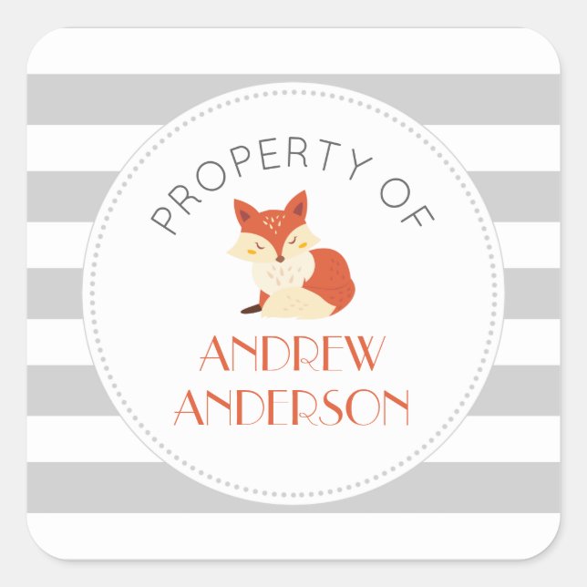 Pegatina Cuadrada LIBRO de zorro de rayas grises o PROPIEDAD DE sick (Anverso)