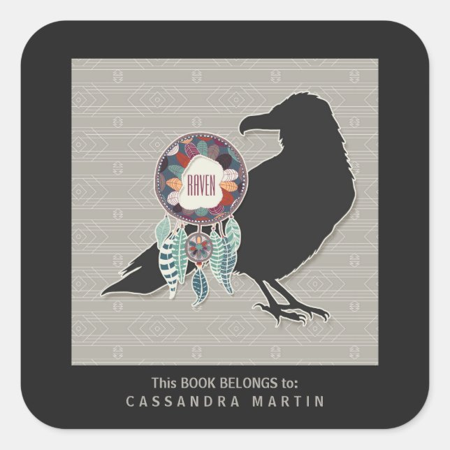 Pegatina Cuadrada Libro Raven Native American Animal Spirit (Anverso)