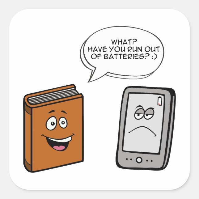Pegatina Cuadrada Libro vs libro electrónico (Anverso)