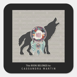 Pegatina Cuadrada Libro Wolf Native American Animal Spirit