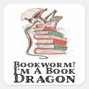 Pegatina Cuadrada Libros - ¿Bibliófilo? Soy un dragón de libros
