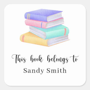 Pegatina Cuadrada Libros de acuarela - Este libro pertenece a