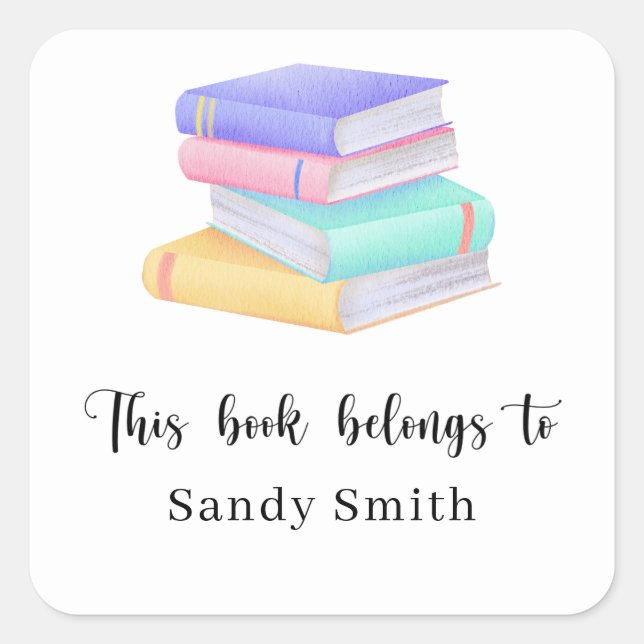 Pegatina Cuadrada Libros de acuarela - Este libro pertenece a (Anverso)