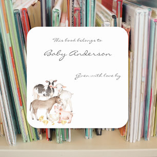 Pegatina Cuadrada Libros de Baby Shower/animales de granja