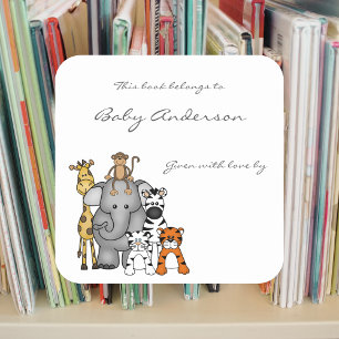 Pegatina Cuadrada Libros de Baby Shower / animales de la jungla
