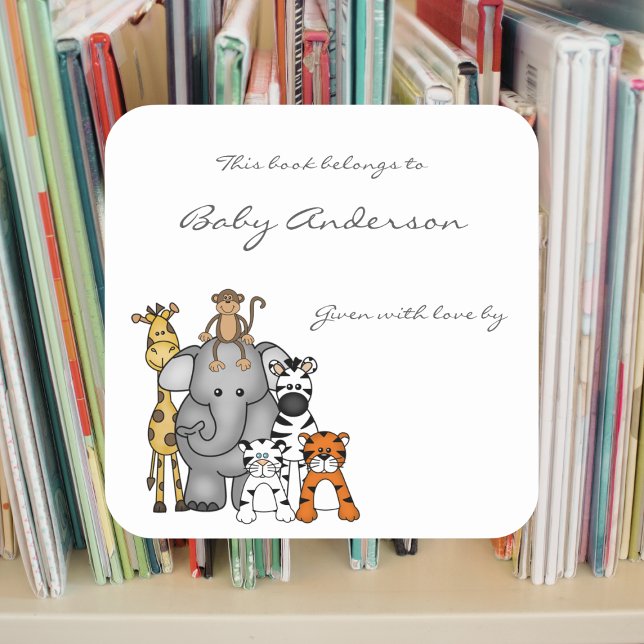 Pegatina Cuadrada Libros de Baby Shower / animales de la jungla (Subido por el creador)