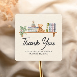 Pegatina Cuadrada Libros de Bebé y Brunch Baby Shower Neutral