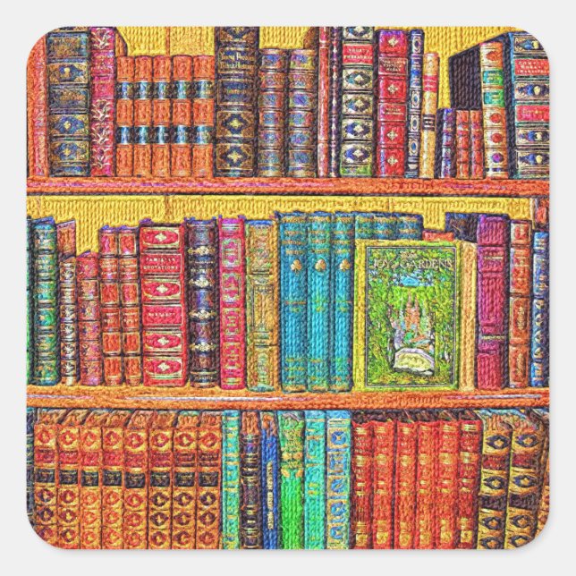 Pegatina Cuadrada Libros de biblioteca (Anverso)