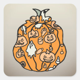 Pegatina Cuadrada ¡Libros de calabaza retro y trajes de Halloween!