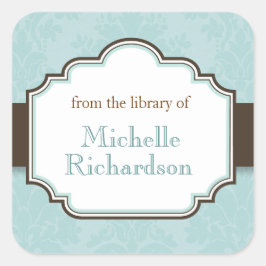 Pegatina Cuadrada Libros de damasco azul