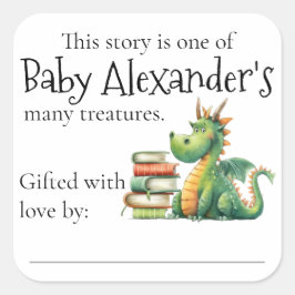 Pegatina Cuadrada Libros de dragón para librería para bebés