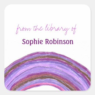 Pegatina Cuadrada Libros de personalizado de arco iris morado