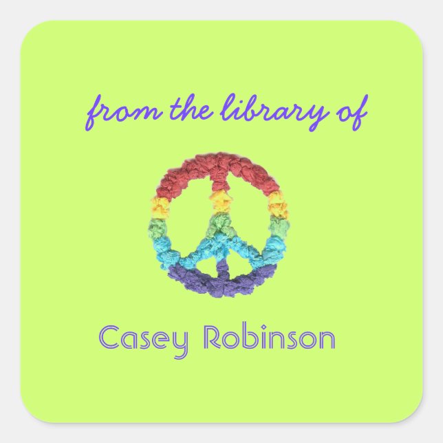Pegatina Cuadrada Libros de personalizado de signos de paz (Anverso)